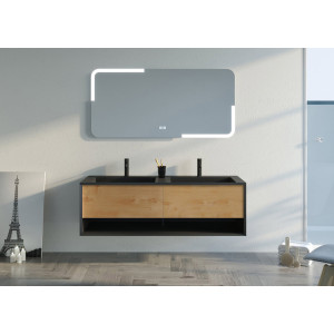 Bel ensemble de salle de bain PORTOFINO 1400 Noir et Bois naturel