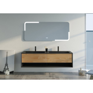 Meuble salle de bain PORTOFINO 1600 Noir et Bois Naturel