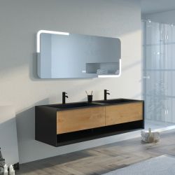 Meuble salle de bain PORTOFINO 1600 Noir et Bois Naturel