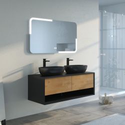 Meuble 120cm noir mat et bois naturel salle de bain SANZA
