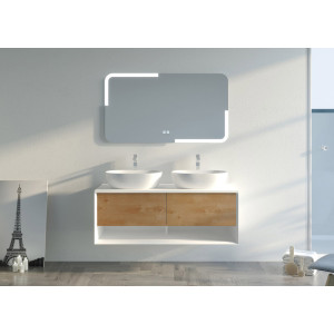 Meuble lumineux de salle de bain SANZA 1200 Blanc et Bois Naturel