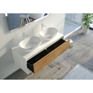 rangements pour Meuble salle de bain SANZA 1200 Blanc et Bois Naturel