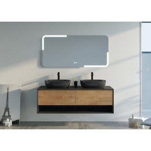 Bel ensemble de salle de bain SANZA 1400 Noir et Bois naturel