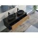 Rangements et double vasque céramique noir mat Meuble salle de bain SANZA 1400