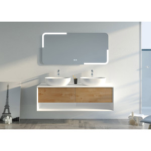 Bel ensemble de salle de bain SANZA 1400 Blanc et Bois Naturel
