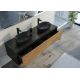 Meuble salle de bain multiples rangements SANZA 1600 Noir et Bois Naturel