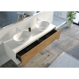 Tiroirs Meuble SANZA 1600 Blanc et Bois naturel