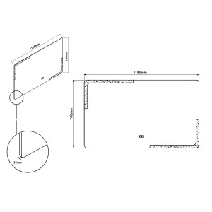 Plan et dimensions Miroir Rectangulaire avec LED PRISMA_1200