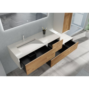 Vue intérieure Meuble de salle de bain Avigliano 1200 Bois naturel et blanc Vue intérieure Meuble de salle de bain Avigliano 1200 Bois naturel et blanc