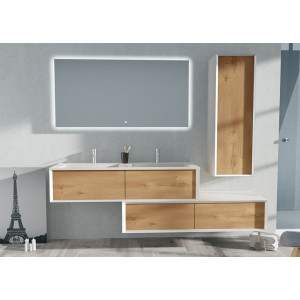 Meuble de salle de bain Avigliano 1400 Bois naturel et blanc