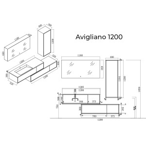 Schéma Meuble de salle de bain Avigliano 1200 Bois naturel et blanc