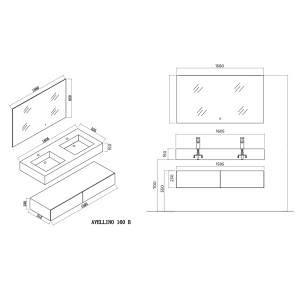Plan Meuble salle de bain AVELLINO 1600B
