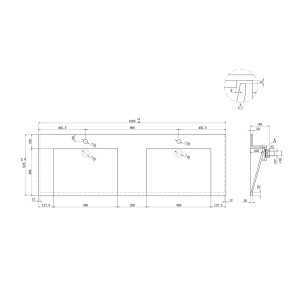 Schéma vasque Meuble salle de bain PORTOFINO 1600 Blanc et Bois Naturel