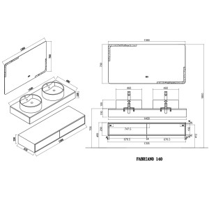 Plan Meuble salle de bain FABRIANO 1400 Blanc