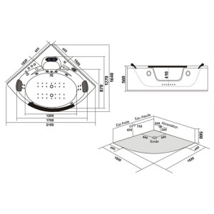dimensions Baignoire Balnéo d'angle Brésilia 44 jets