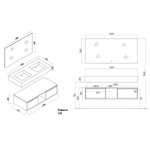 Plan Meuble salle de bain ROMANZA 1400N