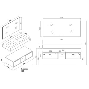 Dimensions Meuble salle de bain ROMANZA 1600B