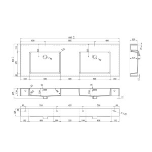 Schéma plan vasque Meuble salle de bain ROMANZA 1600B