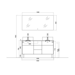 Plan Meubles salle de bain VENEZIA Bois Naturel et Noir mat 