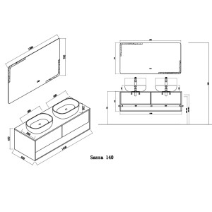 plan Meuble salle de bain SANZA 1400 Scandinave