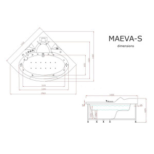 Plan dimensions Baignoire Balnéo d'angle Maeva S 30 jets