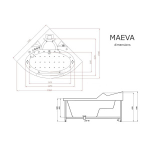plan de la baignoire massante angulaire Maeva plan de la baignoire massante angulaire Maeva