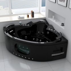 Baignoire balnéo d'angle Corleone Black 48 jets Whirlpool