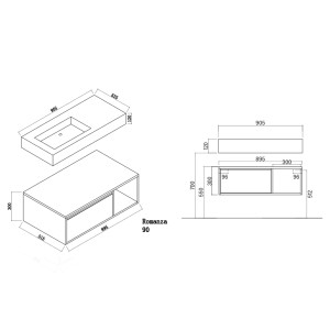 Dimensions meuble salle de bain ROMANZA 90B