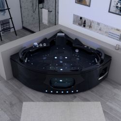 Baignoire balnéo d'angle Corleone Black 48 jets