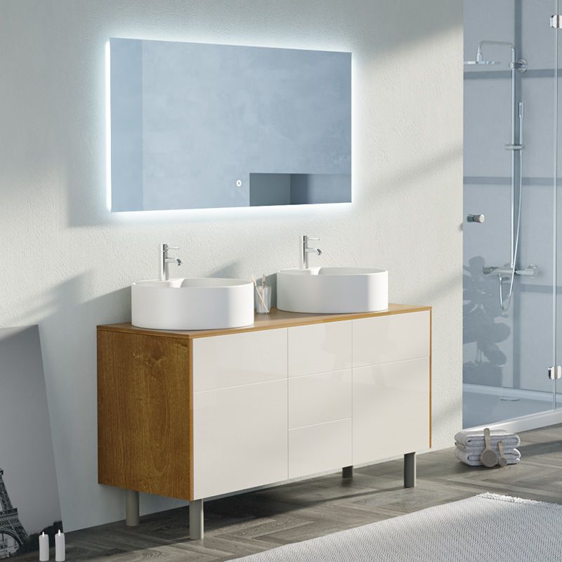 Superbe Meuble salle de bain VENEZIA Bois Naturel et Blanc mat