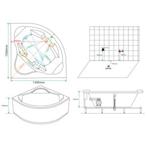 Schéma Baignoire balnéo d'angle Vesuve 81 jets