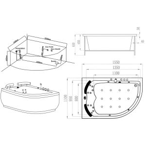 Plan Baignoire balnéo asymétrique D-Maori