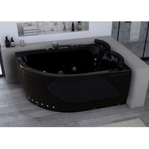 Baignoire balnéo asymétrique Maori gauche Black whirlpool 32 jets