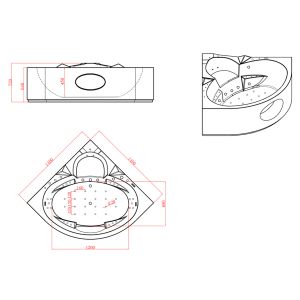 Dessin technique baignoire balnéo d'angle Corleone 48 jets