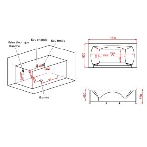 Plan Baignoire balneo rectangulaire Kilauea 26 jets