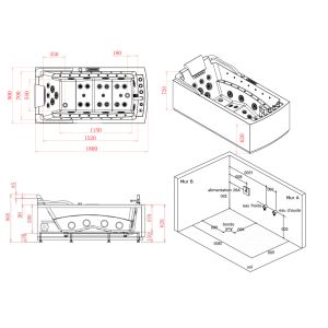 Dimensions baignoire balnéo rectangulaire Droit Inox 47 jets