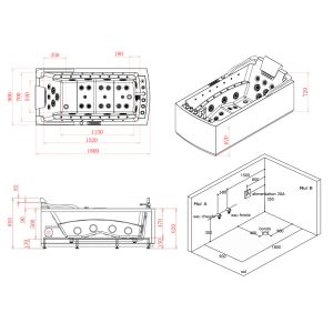 Schéma balnéo Nautilus rectangulaire Gauche Inox 47 jets
