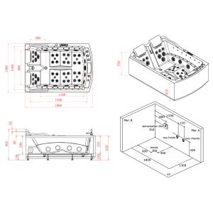 Plan baignoire balnéo rectangulaire Nautilus Duo Résine 70 jets