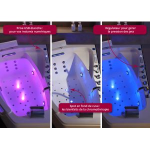 Baignoire balnéo avec cascade éclairée par LED D-Bornéo