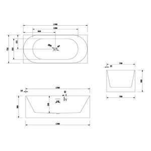 Dimensions de la Baignoire îlot AGUEDA