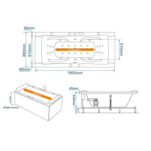 Plan dimensions Baignoire balnéo rectangulaire Santa fé