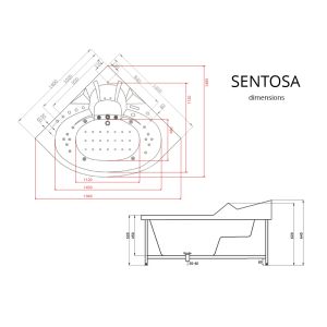 plan de la baignoire Balnéo d'angle Sentosa 39 jets