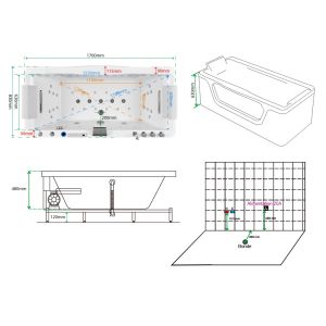 Schéma Baignoire balnéo rectangulaire Emeraude 35 jets