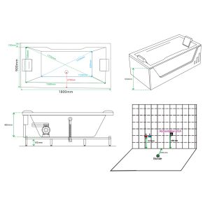 Schéma Baignoire balnéo rectangulaire Luminosa 53 jets Whirlpool