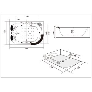Schéma Baignoire balnéo asymétrique D-Maldives 36 jets