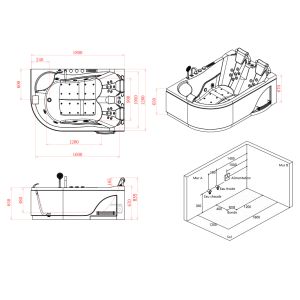 Schémas Baignoire balnéo asymétrique Genova Gauche 40 jets