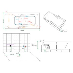 Schéma Baignoire balnéo rectangulaire Harmonie droite 43 jets