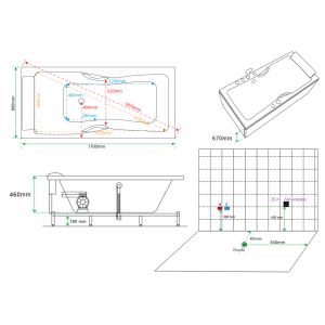 Schéma Baignoire balnéo rectangulaire Harmonie Gauche 43 jets