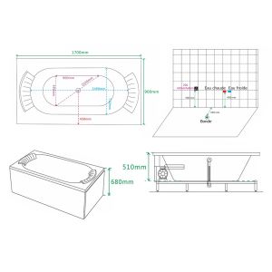 Plan Baignoire balnéo rectangulaire Victoria 49 jets