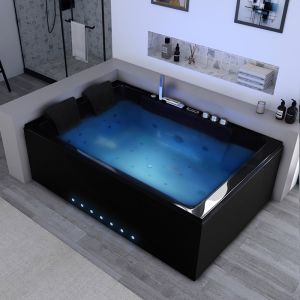 Baignoire balnéo rectangulaire Belize Black Gauche 32 jets